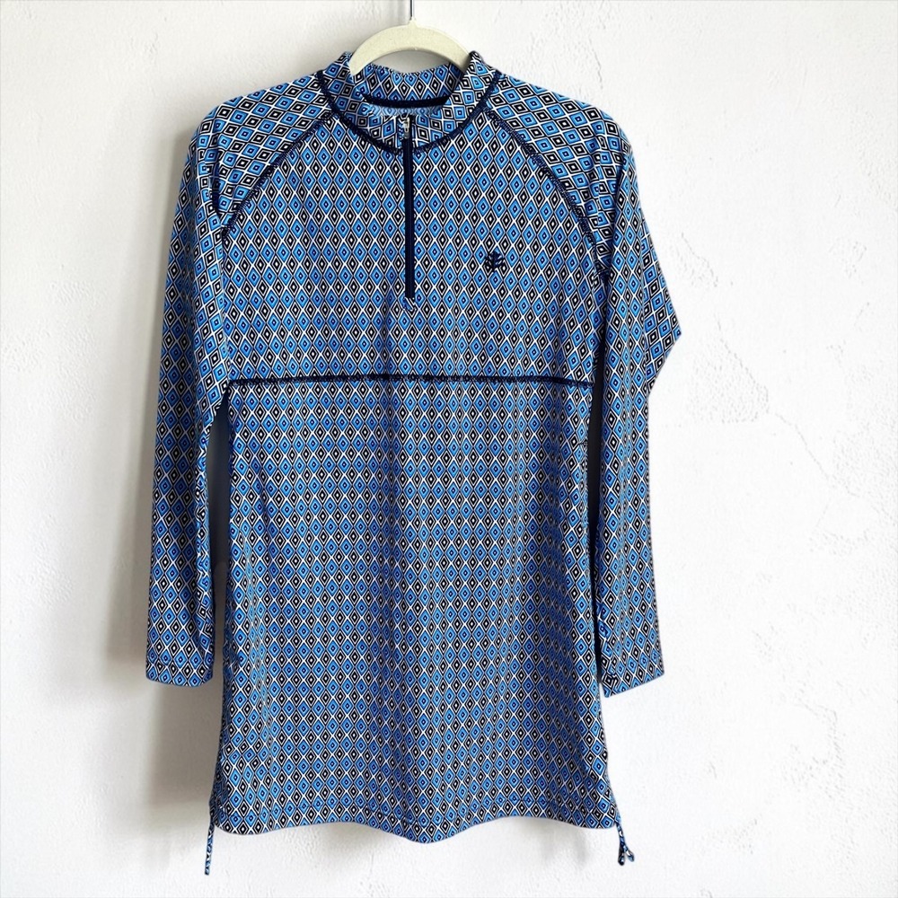 Coolibar Island Ruche Swim Shirt Women's Small Blue UPF 50+ Athletic Sporty